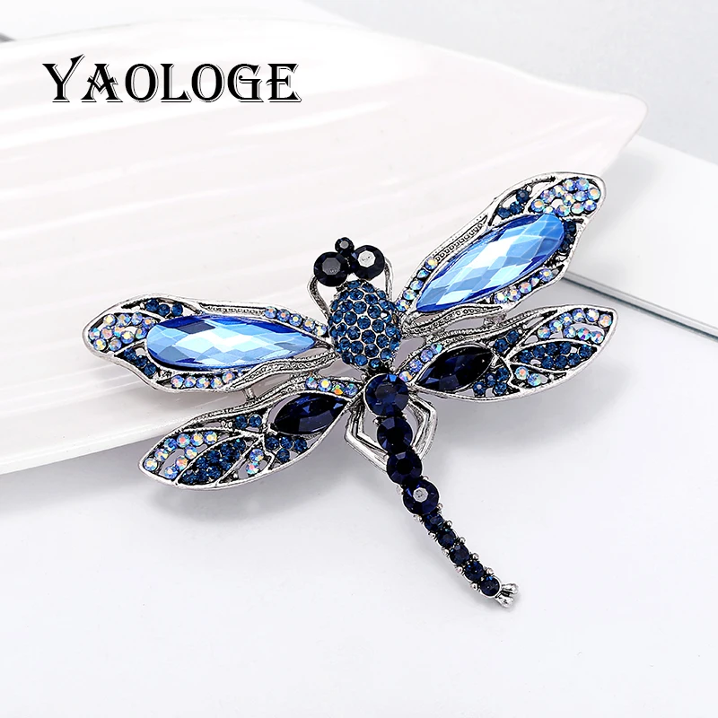 

YAOLOGE Hot Selling Women Brooches Zinc Alloy Dragonfly Shape Rhinestone Brooches for Women Jewelry on Clothes Backpacks