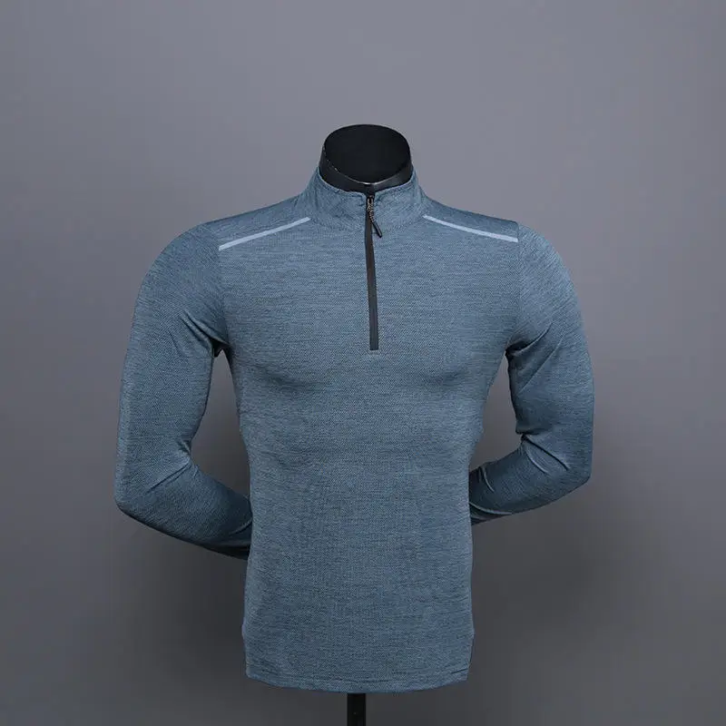 Quick Dry Polyester Shirt Tight Long Sleeve Sports T-shirts Quarter Zip Sweatshirt Mens Sports T shirt with Reflective Stripe