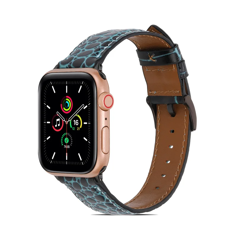 

Genuine leather Strap Belt For Apple Watch Band 44mm 45 mm 40mm 42mm 41mm 38mm Series 7 6 5 4 iWatch crocodile Leather Watchband