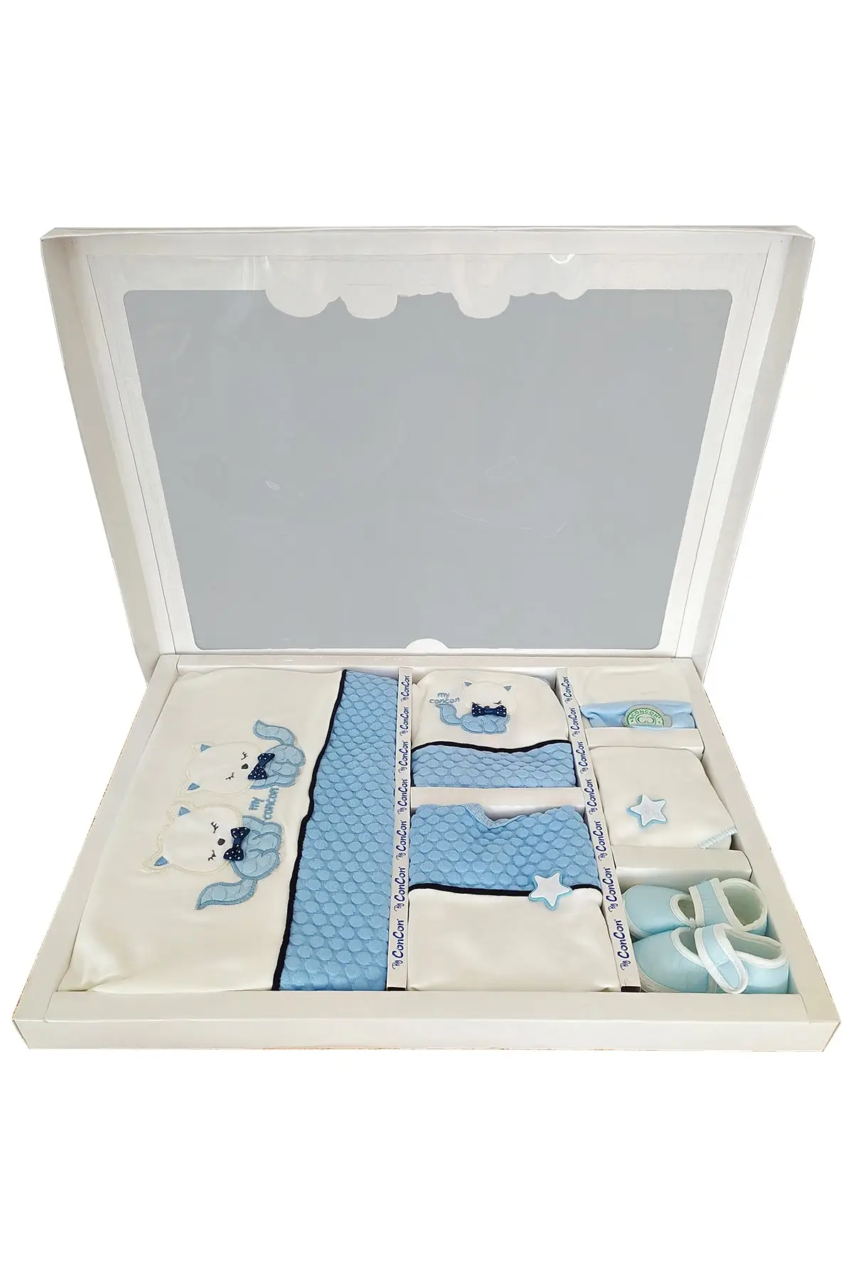 Male Baby Hospital Output 10 Piece Newborn Outfit Blue Natural Cotton Clothing Set 10'lu White Çıkışları