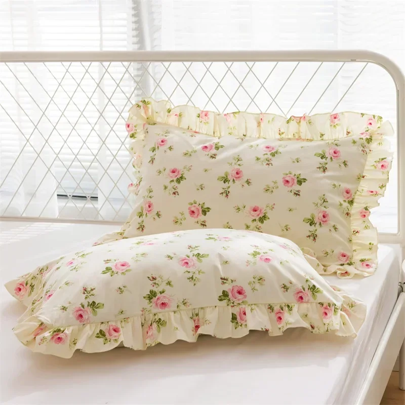 Толстая наволочка из пасторального хлопка, наволочка с рюшами и принтом, наволочки, наволочка для постельного белья, домашний декор, 1 шт.
