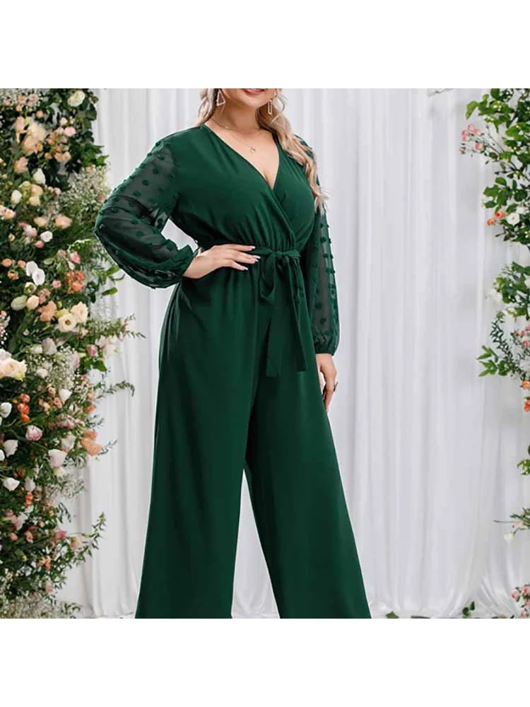 Sexy bowknot celebrity lace up straight tube loose high waist solid color plus size jumpsuits