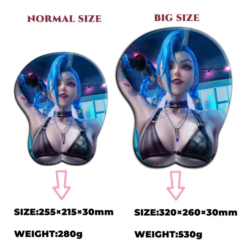 

Sexy 3D Breast Mouse Pad League of Legends Jinx Big Gaming Anime Silicone Gel Cute Manga Pad with Wrist Oppai Large Table Mat