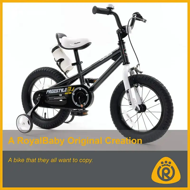 

12" Black Kids Bike Boys and Girls Bike with Training Wheels and Water Bottle
