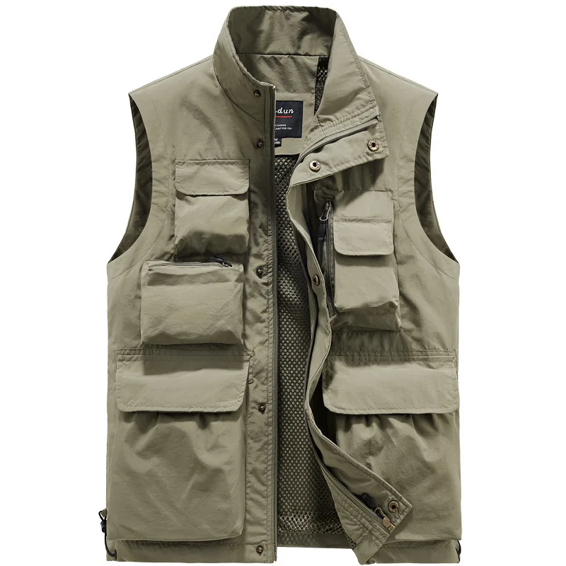 

2023 Men's Summer Multi-Pocket Vest Youth Stand-up Collar Thin Outdoor Leisure Vest