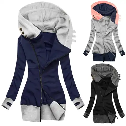 Women's Hoodies Sweatshirts Patchwork Print Long Sleeve Casual Zipper Jackets Coat Pullover Female Slim Zip Up Hooded Sweatshirt