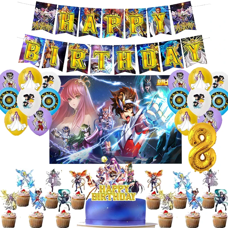 Новинка день рождения Saint Seiya Фотофон баннер торт Топпер детский душ