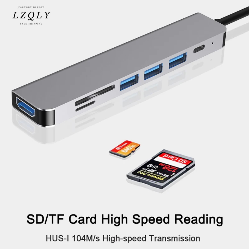 

LZQLY Type C to 4K HDMI-compatible USB C 3.0 Dock SD TF Card Reader Adapter Hub for MacBook Samsung S21 Dex Xiaomi 10 TV PS5