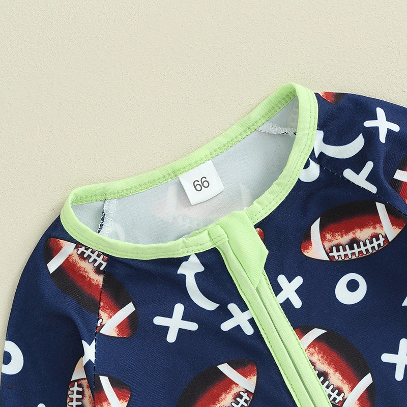 

Baby Fall Jumpsuits Fashion Long Sleeve Football Print Zip Up Rompers Newborn Outfit