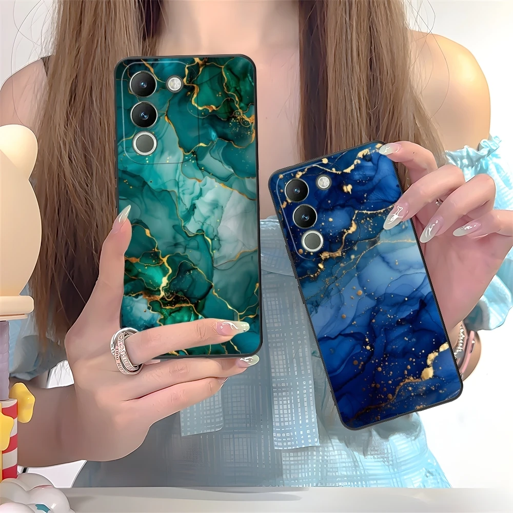 Luxury Golden Stone Mobile Cell Phone Case for VIVO Y95 Y93 Y31 Y20 V19 V17 V15 Pro X60 NEX Black Soft Cover Shell