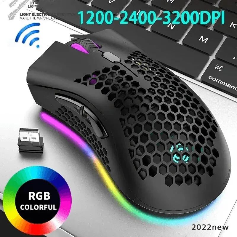 BM600 Rechargeable Gaming Mouse USB 2.4G Wireless RGB Light Honeycomb