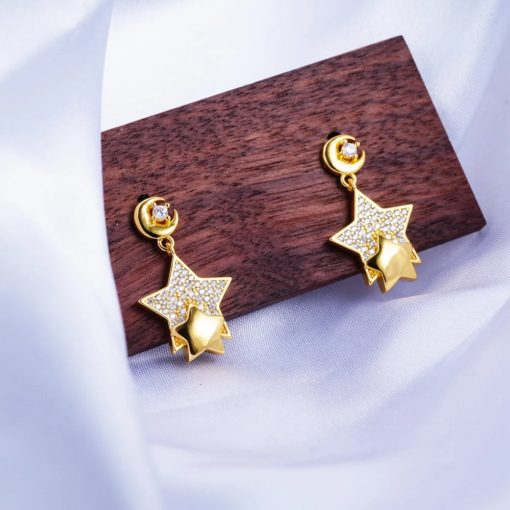

Delicate Fine Stud Earrings for Women Men Crystal CZ Star Plating Rose Gold/Silver/ Gold Color Dangle Earrings Banquet Jewelry