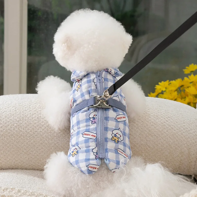 Ins Wind Can Be Pulled Outdoor Puppy Vest Autumn and Winter Plaid Dog Clothes Pet Supplies Teddy Schnauzer Warm Clothes XS-XXL