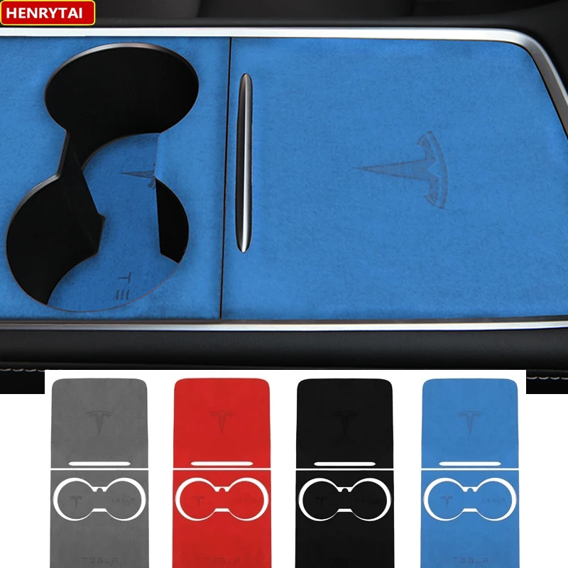 

Henrytai Car New For Tesla Model 3 2021 Accessories Center Console Suede Material Stickers Car Accessories Model3 2022