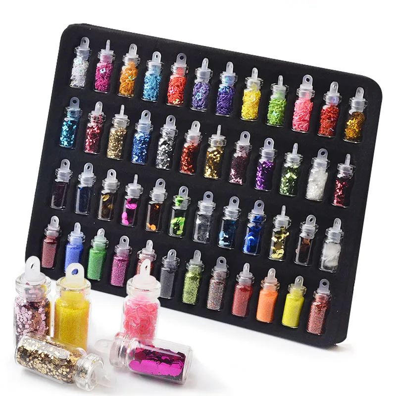 

48Color/set Nail Manicure Patch Jewelry Fashion Glass Bottle Glitter Sequins Hexagonal Caviar Nail Diy Art Decorations Gifts Toy
