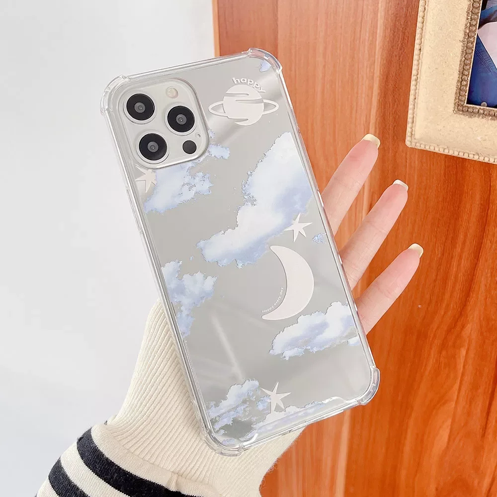 

Clouds Moon Planet Mirror Case For iPhone 11 Pro Max XR XS 12 Pro Max X 7Plus 8 Plus 13 Pro Max Cases Shockproof Back Cover capa