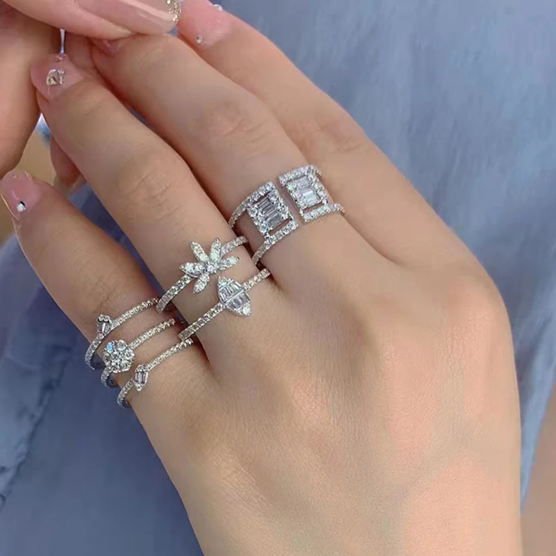 

Luxury CZ Finger Rings for Bridal Wedding Geometric Party Fashion Accessories High Quality Women's Rings Adjustable Jewelry