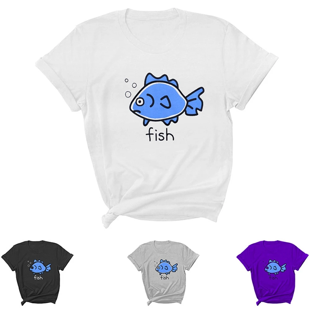 

Fish Letter Women T Shirt Short Sleeve Women Tshirt Tee Shirt Tops