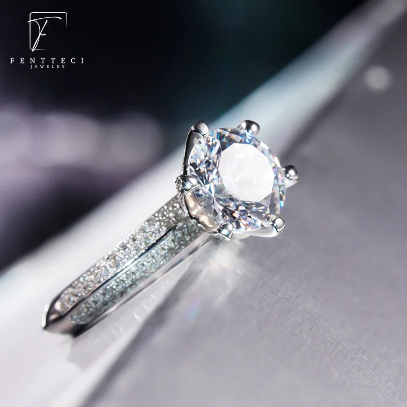FENTTECI Platinum D Color Moissanite Ring 1/2/3 Carat Pt950 Luxury Fine Jewelry Proposal Engagement Wedding Ring for Women Gift