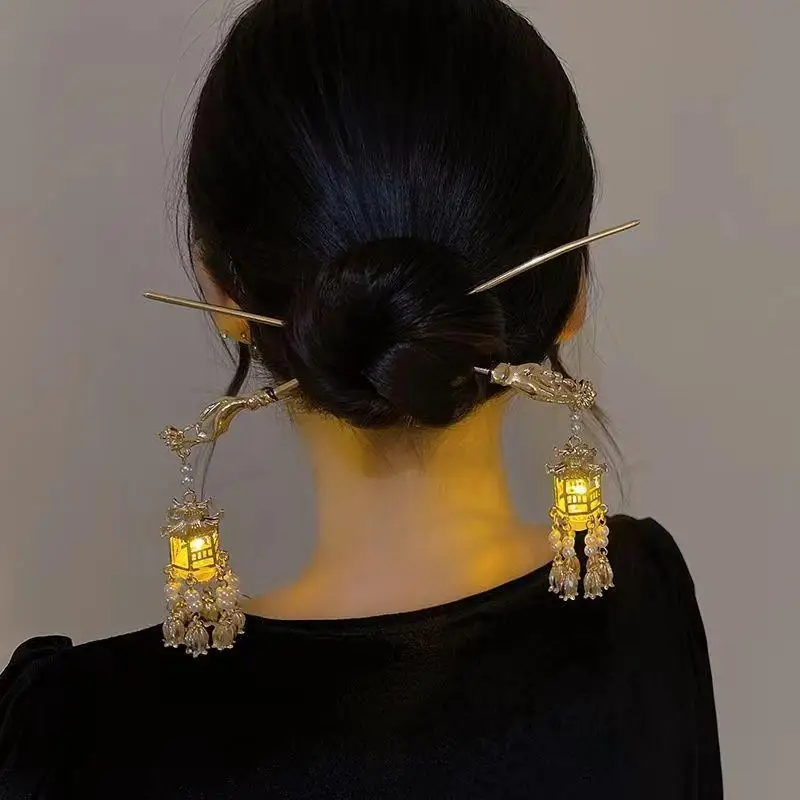 

Antique Vintage Lantern Hair Sticks Women Chinese Han Fu Imitation Jade Ponytail Holder Hair Pin Clip Hairpin Hair Accessories