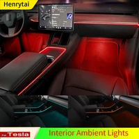 for tesla model 3 model y interior ambient lights car center console dashboard led rgb neon light strip rip decorative light bar
