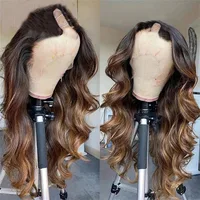 OMbre Auburn Brown Glueless Body Wave V Part Wigs Natural 100% Human Hair Unprocessed Blonde Wavy  U Shape Full Machine Wig 30''
