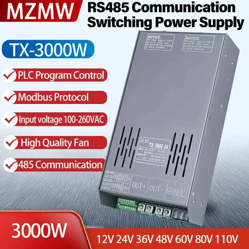 

MZMW 3000W PFC Switching Power Supply 12V 15V 24V 36V 48V 60V 110V 150V 100-260VAC Current sharing RS-485 Communication Control