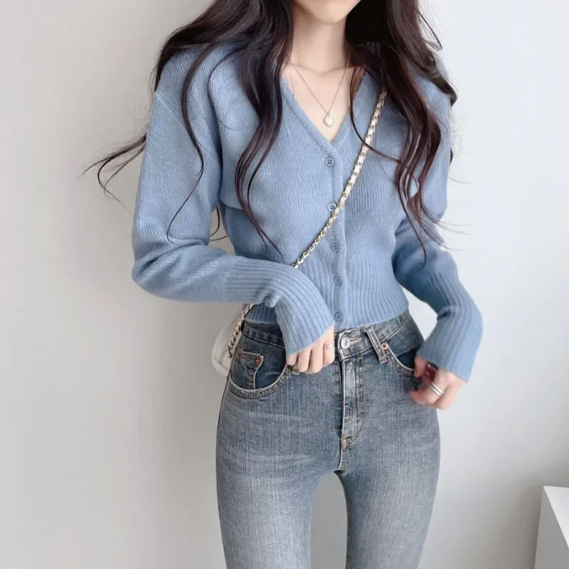 Утягивающий вязаный кардиган с v-образным вырезом укороченный топ для женщин