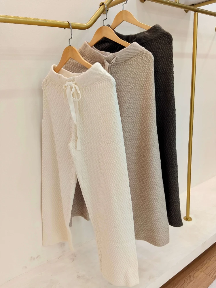 

Gavestis Casual Solid Knitted Elastic Waist Basic Office Lady Pants Women Autumn Winter 2023 Elegant Chic Thick Straight Pants