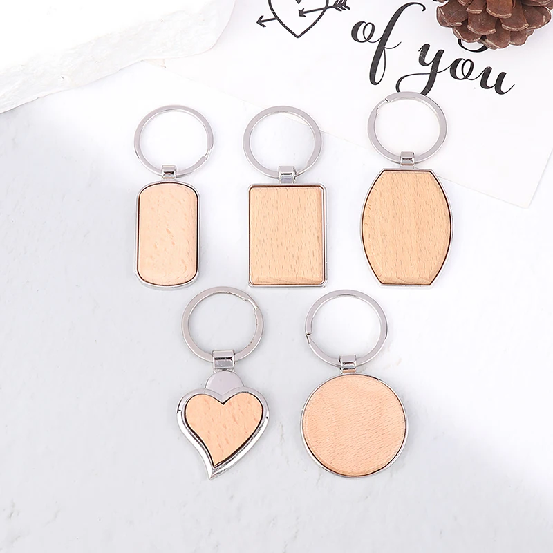 

1Pc Blank Round Rectangle Wooden Key Chain DIY Promotion Pendant Wood Keychain Keyring Tags Promotional Gifts