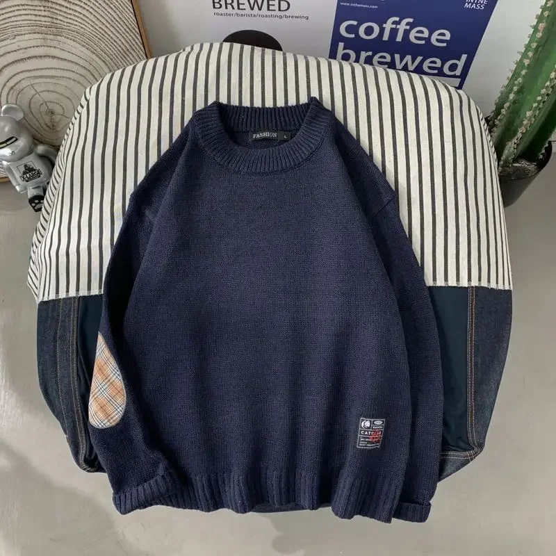 Трикотаж оверсайз свободный крой вязаные свитера для мужчин пуловер в корейском