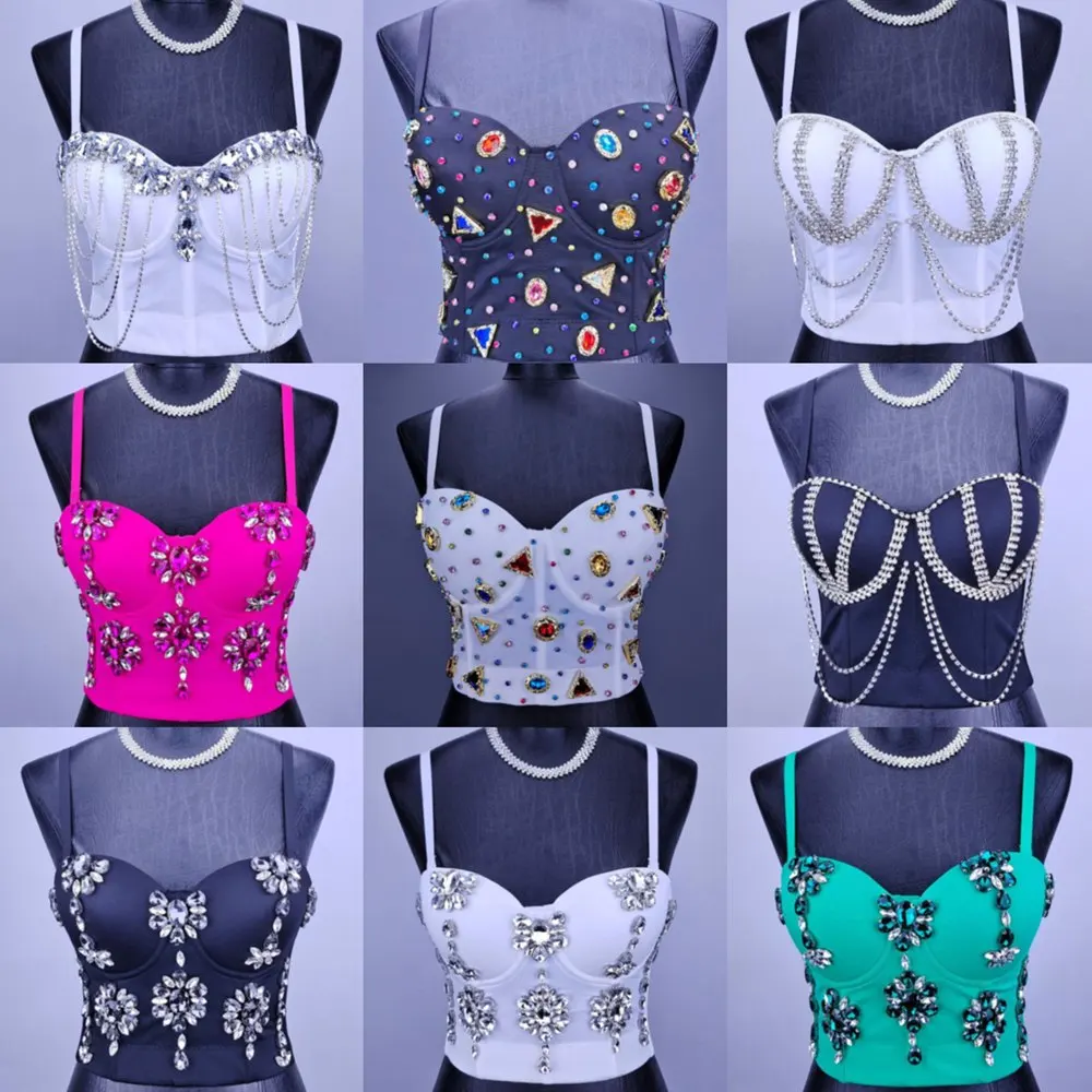 Блестками бисером корсет рыбья чешуя кофточки бюстье Бюстгальтер Сексуальная