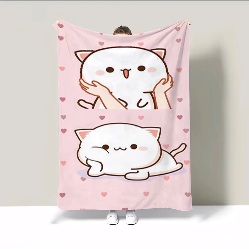 

Anime Blanket for Decorative Sofa Peach Cat Manta Para Sofá Bedspread on the Bed Throw Blankets Bedroom Decoration Fluffy Soft