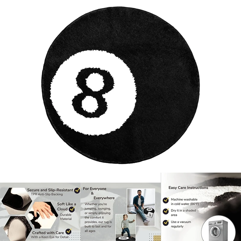 

1 Piece 8 Ball Rug - 32 Inch Cool Rugs And Aesthetic Rugs For Bedroom & Living Room