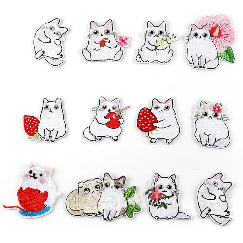 

12Pcs/Set Cute Cat Cartoon Applique Iron on Embroidered Patches For on child Clothes Hat Jeans Sticker Sew Ironing Patch Badge