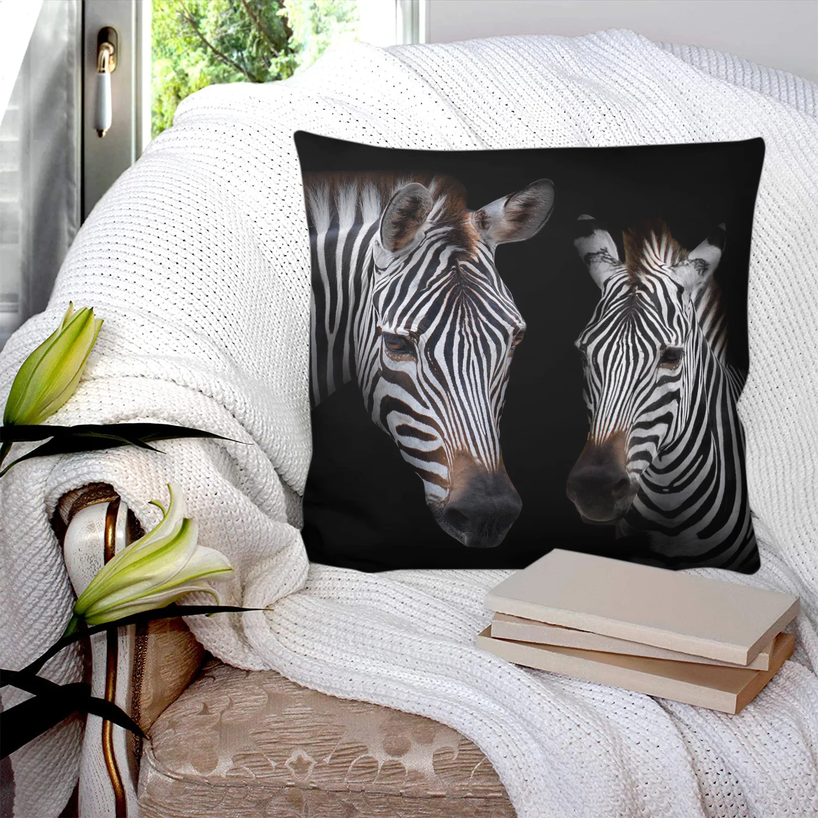 Zebra Black Wild African Pillowcase Two Piece Set Home Sofa Decor Cushion Cover Bed Pillow Printed Pattern |
