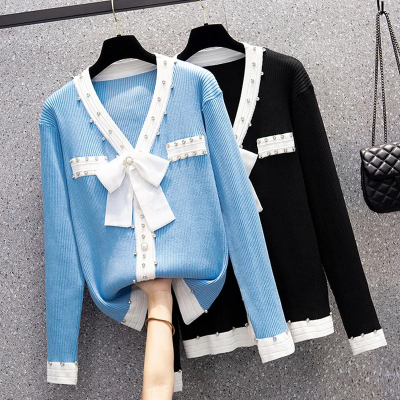 

Женский вязаный кардиган с V-образным вырезом, длинным рукавом