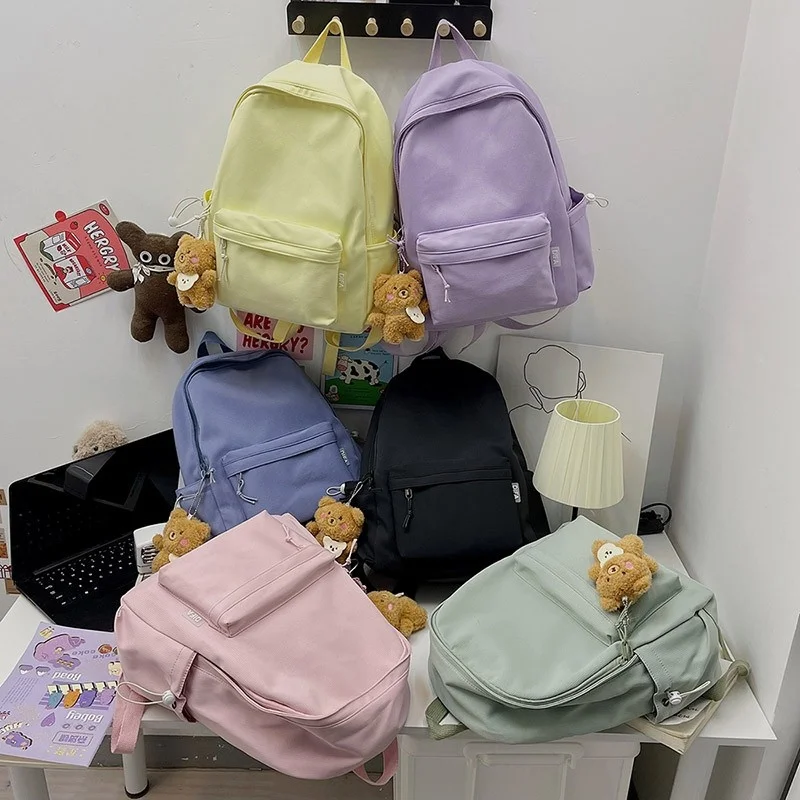 

Fashion Women Backpack Japanese Cute Pendant School Bag For Girls Nylon Simple Waterproof Large-capacity Student Shoulder Bags