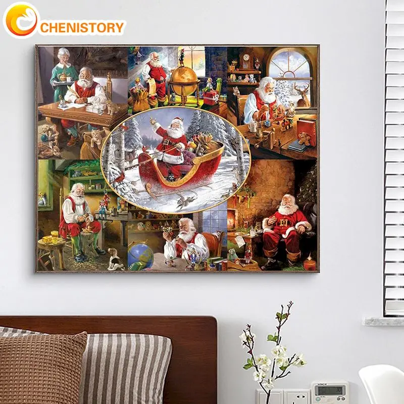 

CHENISTORY Paint By Number Santa Claus Drawing On Canvas Diy Pictures By Numbers Kits Handpainted Christmas Gift Home Decor