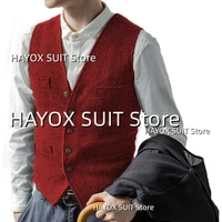 mens suit vest slim fit v neck single breasted herringbone sleeveless jackets gentlemens wool waistcoat