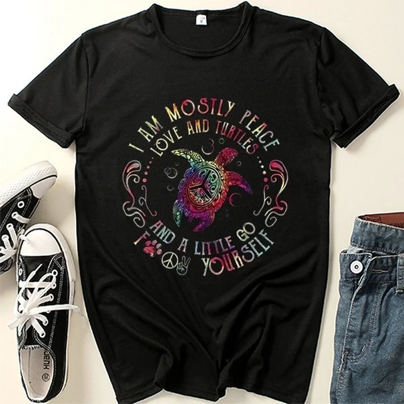 

Colorful Turtle Print T Shirt Women Short Sleeve O Neck Loose Tshirt Summer Women Causal Tee Shirt Tops Camisetas Mujer
