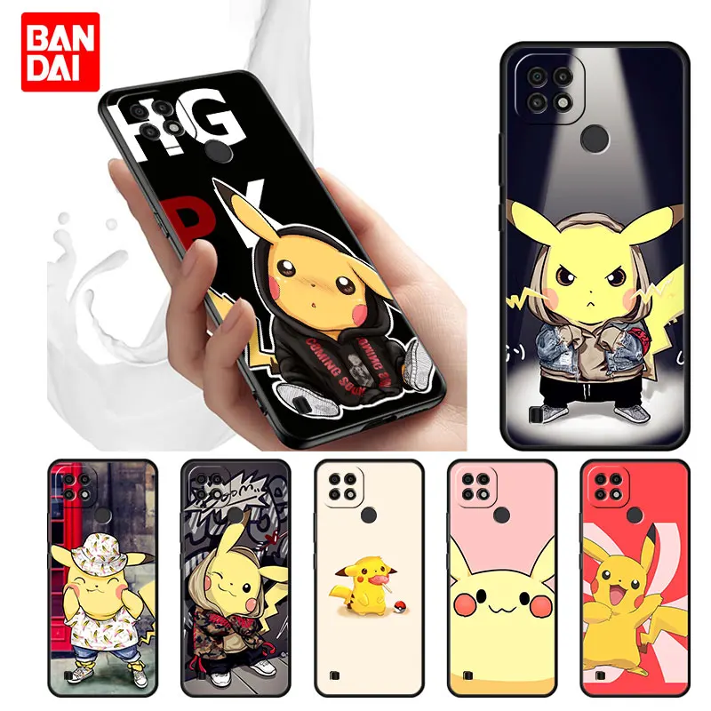 

Pokemon Ball Manga Anime Case for Realme C21 C21Y C25 C25s C15 C11 C17 C3 C20 5 6 7i 8i 8 8Pro Narzo30A Black Silicone Cover