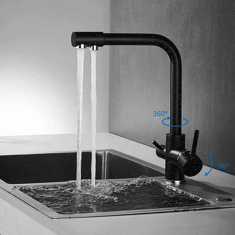 Black kitchen faucet water purification three-in-one