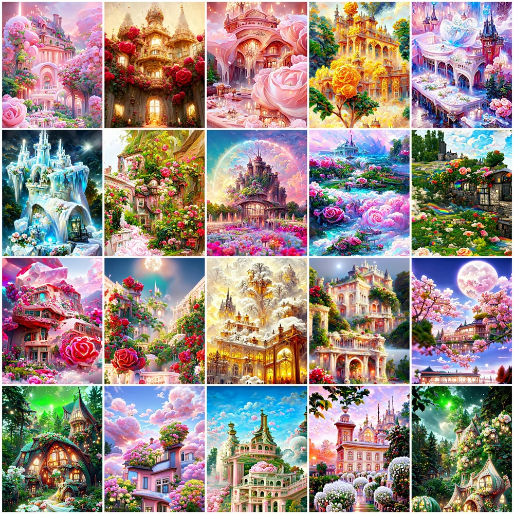 

HUACAN 5D DIY Новое поступление Алмазная мозаика Фантазия дом пейзаж полная площадь Алмазная вышивка цветы подарок ручной работы хобби