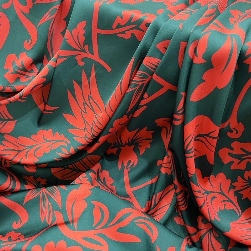 

23 European and American Fashion Plant Flower Patterns Printed Silk Satin Women's Clothing Skirt High-grade Silk Fabric By Meter