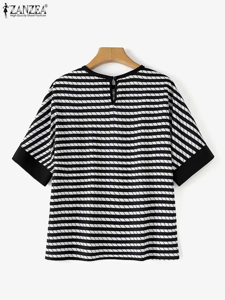 Праздничная блузка с принтом в полоску ZANZEA женские блузы коротким рукавом лето