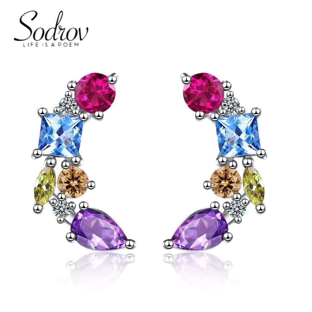 

Sodrov Platinum Plating Fashion Colorful Zircon Earrings for Women Girl Friend's Holiday Jewelry Gift