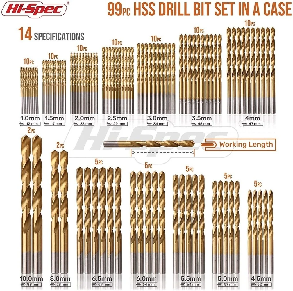 99/130Pcs High Speed Steel Drill Bit Set Twist Drill Woodworking Flat Drill Bit Cement Drill Bit Electric Drill Drilling Bit Set