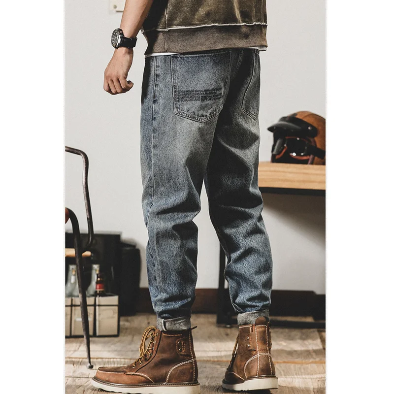 Men Clothing 2022 New Pattern Recreational Vintage Broad Leg Blue Jeans Straight Cylinder Large  Loose Trousers Autumn Female