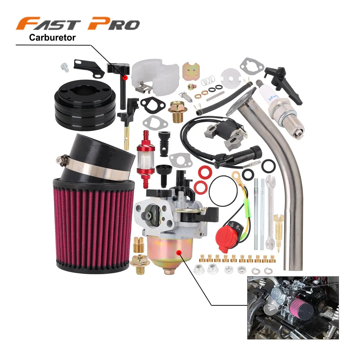 

For Honda GX160 GX200 6.5 Hp Go Kart Kit Mini Bike Engine Carburetor Carb Air Filter Adapter Exhaust Pipe Fuel Pipe Gasket Kit